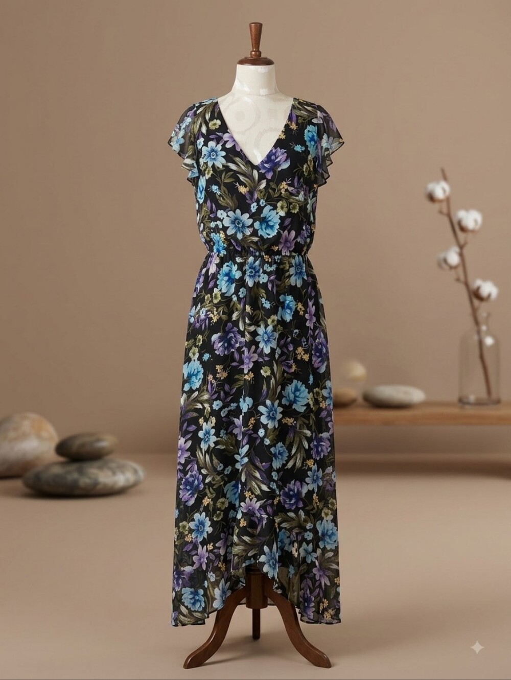 Emma & Michele Floral V-Neck Maxi Dress, Size 10